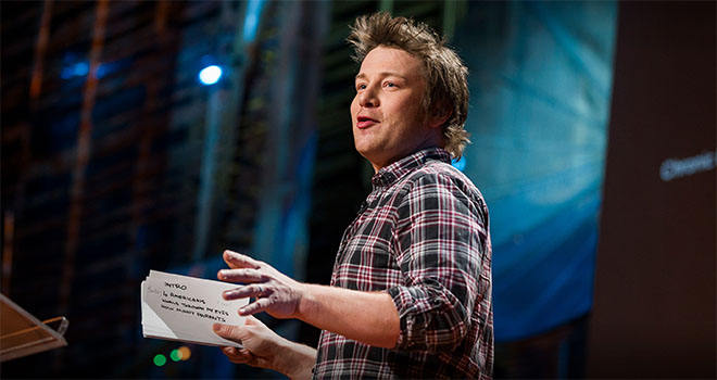 Jamie Oliver giving a TED Talk